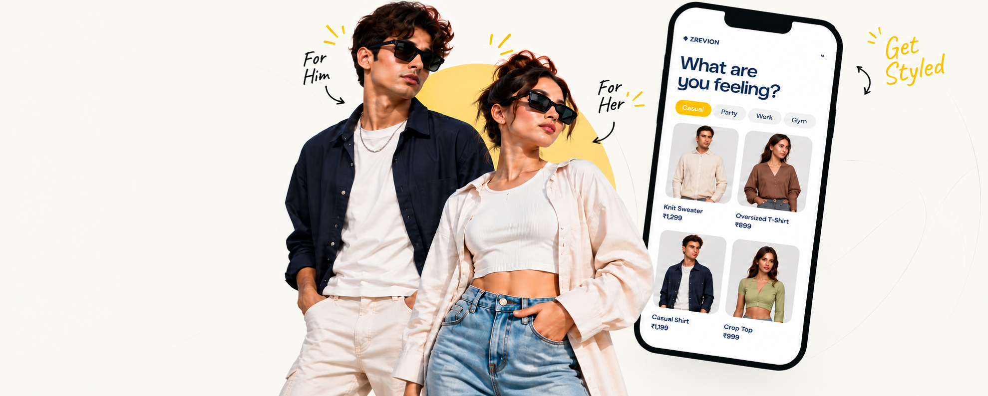 ZREVION fashion styling experience with male and female models, AI outfit recommendations and fast delivery